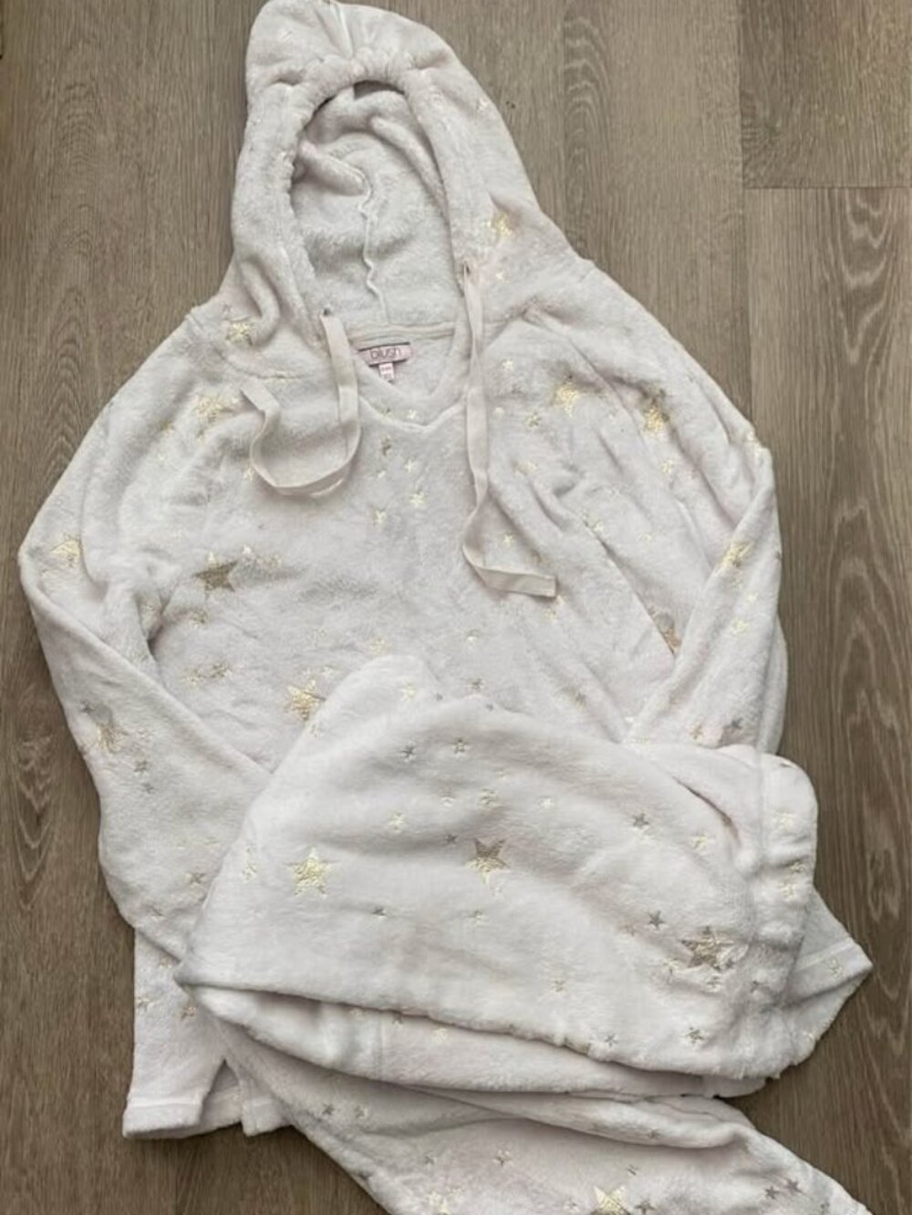 Blush by US Angel Fuzzy Pajama Set XL Cream Gold Star Cozy Hooded Lounge Set